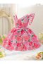 Girls Floral Print Dress with Bow Detail - 3