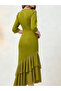 Green V-Neck Ruffle Hem Midi Dress - 5