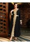Women Black Golden Trim Patch Detail Jalabiya