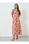Chiffon Printed Puff Sleeve Sleeves A-Line Maxi Dress - 3