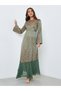 Women Green Floral Print Contrast Hem A-Line Maxi Dress