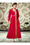Women Red Embellished Open Collar Golden Trim Jalabiya - 2