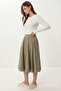 Summer Flared Midi Woven Skirt Lcr0110 Olive Green - 2