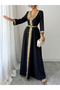 Black Embellished Belted A-Line Jalabiya - 2
