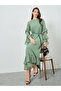 Women Green Maxi Dress with Ruffle Sleeves
