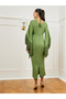 Green Fringe Sleeves Sheath Midi Dress - 5