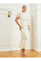 Cream Lace Short Sleeve Mermaid Hem Midi Dress - 3