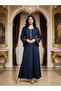 Women Navy Blue Embroidered A-Line Jalabiya - 5