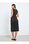 Women Black Sleeveless Bodycon Midi Dress - 5