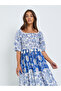 Women Blue Printed Tiered Maxi Dress with 3/4 Sleeves - 2