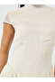 Beige Pleated Short Sleeves A-Line Midi Dress - 4