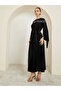Black Embellished Pleated Cape Sleeve Maxi Dress - 3