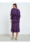 Women Purple Floral Batwing Sleeves Sheath Midi Dress - 5