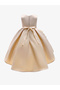 Girls Beige Embellished Sleeveless Pleated Dress - 3