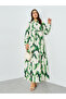 Green Floral Print Tiered Maxi Dress