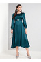 Blue Satin Balloon Sleeve Belted Midi Dress - 2