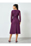 Purple Lace Long Sleeves A-Line Midi Dress - 5