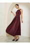 Red Floral Sleeveless Pleated Maxi Dress - 3