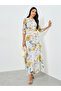 Floral Print Organza A-Line Maxi Dress