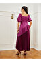 Burgundy Balloon Sleeves Pleated Maxi Dress - 5