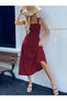 Women Burgundy Smocked Strappy Tiered Midi Dress