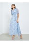 Women Blue Floral Printed Puff Sleeve Maxi Dress