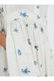 Women Floral Print Lace Up Sleeves A-Line Maxi Dress - 4