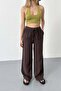 Women's Adjustable Waist Double Pocket Wide Leg Pants Brown - 26Y 4010 - 2