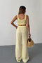 Women's Adjustable Waist Double Pocket Wide Leg Pants Yellow - 26Y 4010 - 5