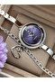 Clasp Cord, Rotating Case, 5 Atm, Silver Steel Cord Women's Wristwatch+Bracelet - 5