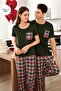 Men's Pocket Detailed Short Sleeve Plaid Couple Pajamas - 4