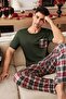 Men's Pocket Detailed Short Sleeve Plaid Couple Pajamas