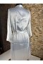 Bride Stone Embroidered Hologram Ecru Satin Tie-Up Dressing Gown - 4