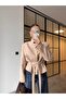 PADDED SHOULDER HIGH NECK TIE JACKET BEIGE