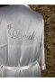 Bride Stone Embroidered Hologram Ecru Satin Tie-Up Dressing Gown - 2