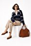 Navy Blue Polo Collar Striped Knitwear Sweater - 3