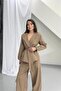 Mink Brown Belt Detailed Oversized Shalwar Pants Blazer Jacket Suit Nbnp023 - 3
