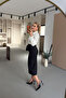 Black Pencil Skirt with Belted Front Slit Detail - 3