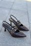 Women's Oden Buckle Heeled Shoes Coffee-Patent Leather