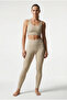 Women's Beige Ribbed Seamless Gathering Sports Set with Push up Effect