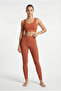 Women's Brick Red Ribbed Seamless Sports Bustier Leggings Set