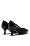 Miary Women's Black Leather Geometric Buckle Transparent Mesh Detailed Pointed Toe 6 cm Heeled Shoes - 4