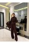Women's Long Sleeve Shawl Detailed Blouse and Trousers Two-Piece Set