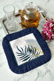 Luxurious Leaf Motif Fringed Presentation Napkin - Tropical Bohemian Navy Blue Edged Coaster Tissue - 3