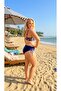 Women's Navy Blue Pink Paisley Patterned Lined Large Size Bikini Set Hzl26S-Lc3341 - 3