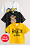 Teddy Bear Printed 3-Pack Unisex White-Black-Yellow Children's T-Shirt