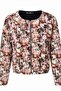 سترة بومبر نسائية من قماش السكوبا المزخرف بالزهور باللون البني الكريمي مع سحاب ومبطن