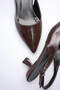 Women's Bitter Brown Wrinkled Patent Leather Pointed Toe Slingback Short Heeled Shoes Bp20Ms04D - 5