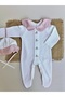 Pink Floral Collar Hand Embroidered Bird Embellished Newborn Jumpsuit Hat Set - 2