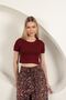 Women's Burgundy Viscose Fabric Crew Neck Short Sleeve Plain Slim Fit Crop Bustier - 3